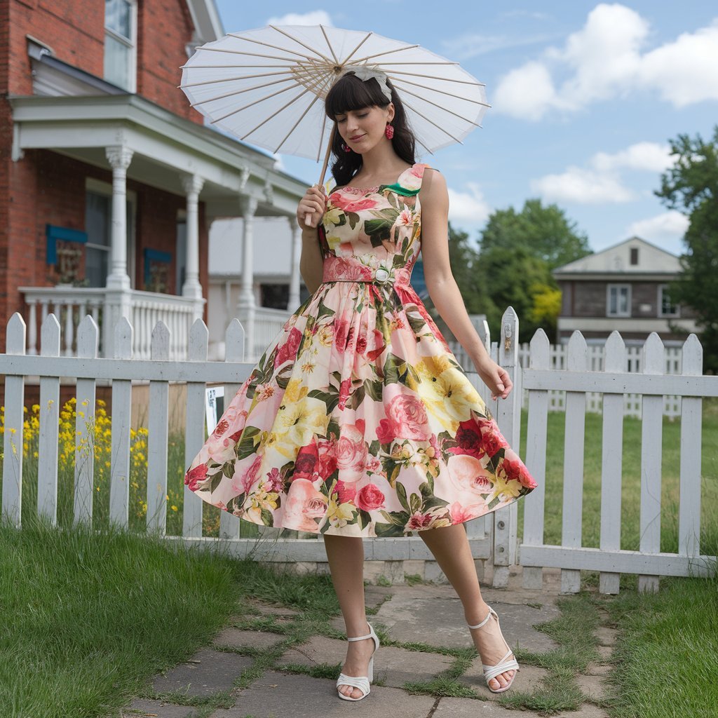 Retro sundress ideal for a chic and budget-friendly summer look.