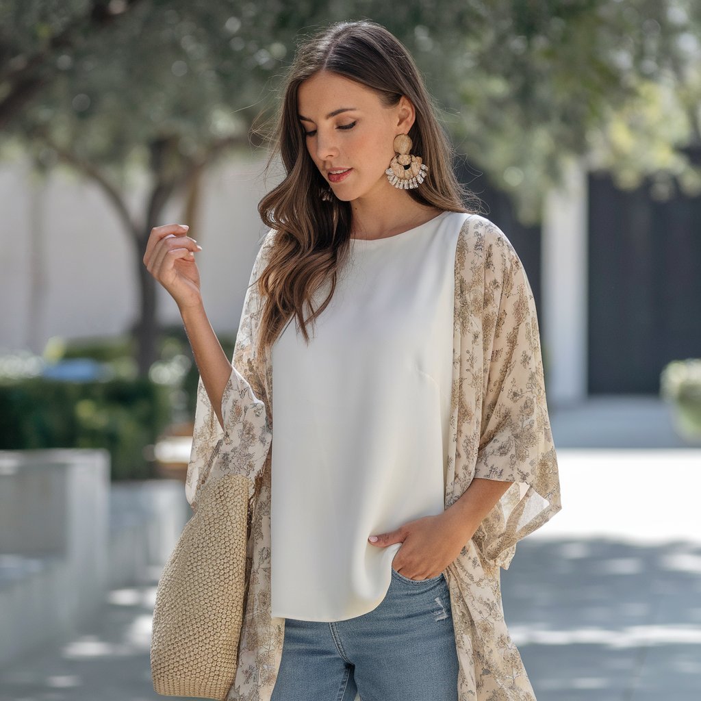 Woman in an accessorized summer layered outfit perfect for versatile styling.