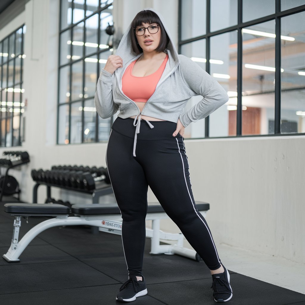 Plus size woman in trendy athleisure wear.