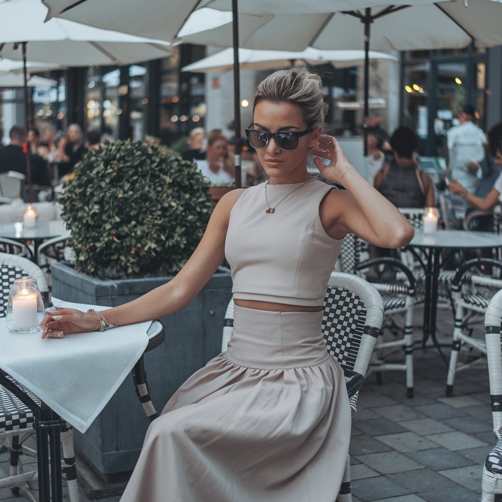 Crop top and high-waisted skirt combination showcasing modern summer style